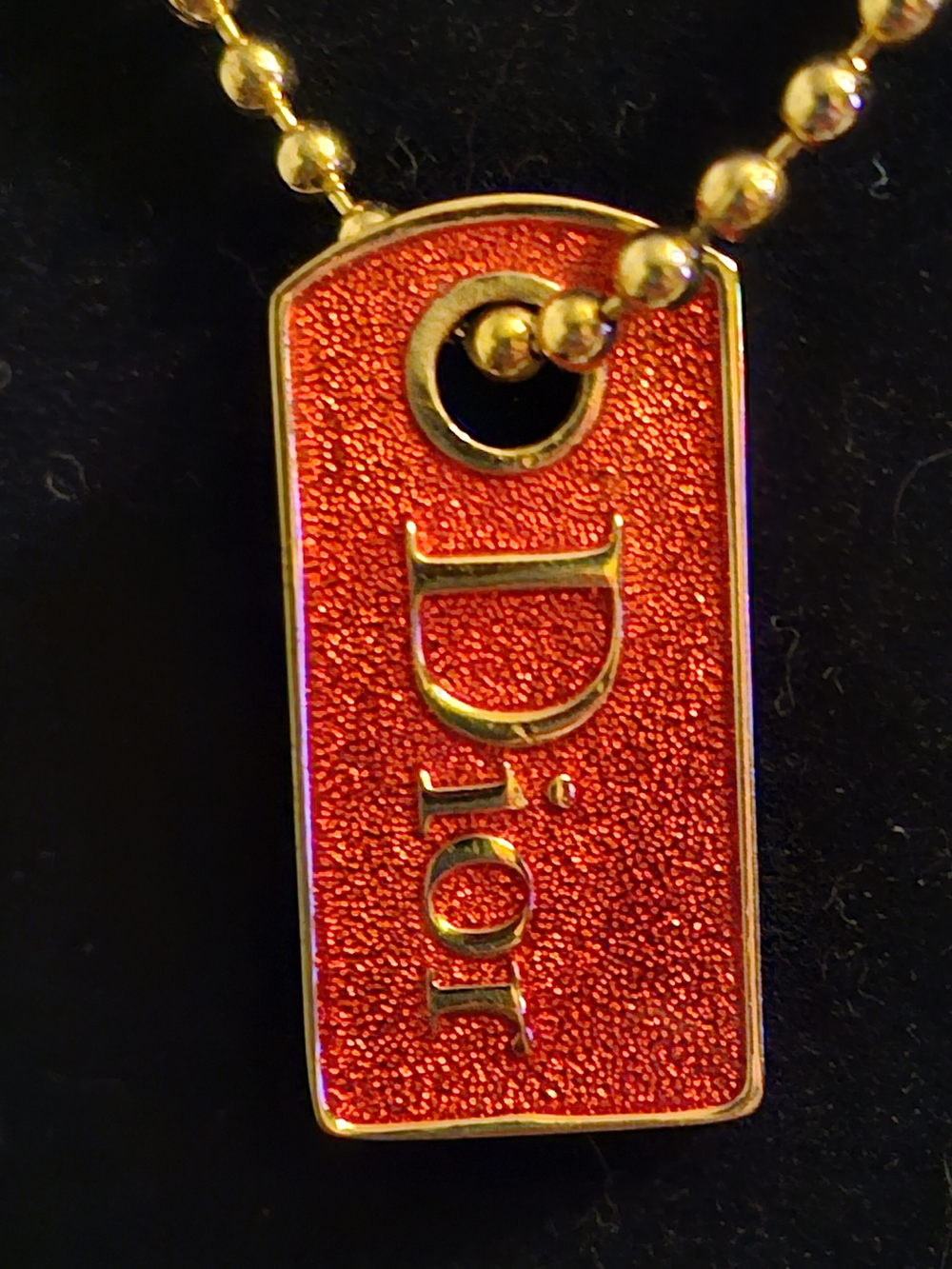 Dior Red Enamel Logo Pendant Necklace